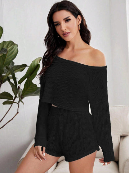 Cardydony Women's Effortless Waffle-Knit Lounge Set for Casual Comfortt ( Shorts & Top )
