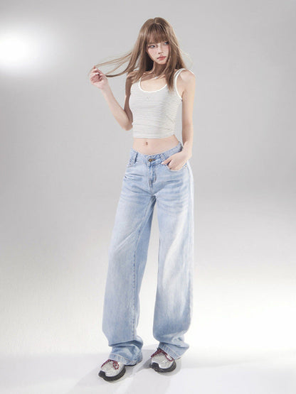 Cardydony Women's Y2K Low Rise Jeans Women | Light Wash Straight Leg Denim Pants Vintage Streetwear