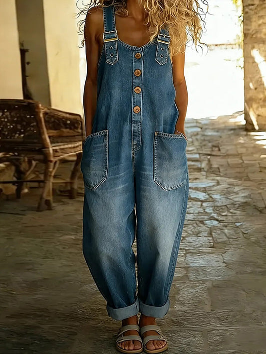 Cardydony Women's Vintage Distressed Washed Jumpsuit