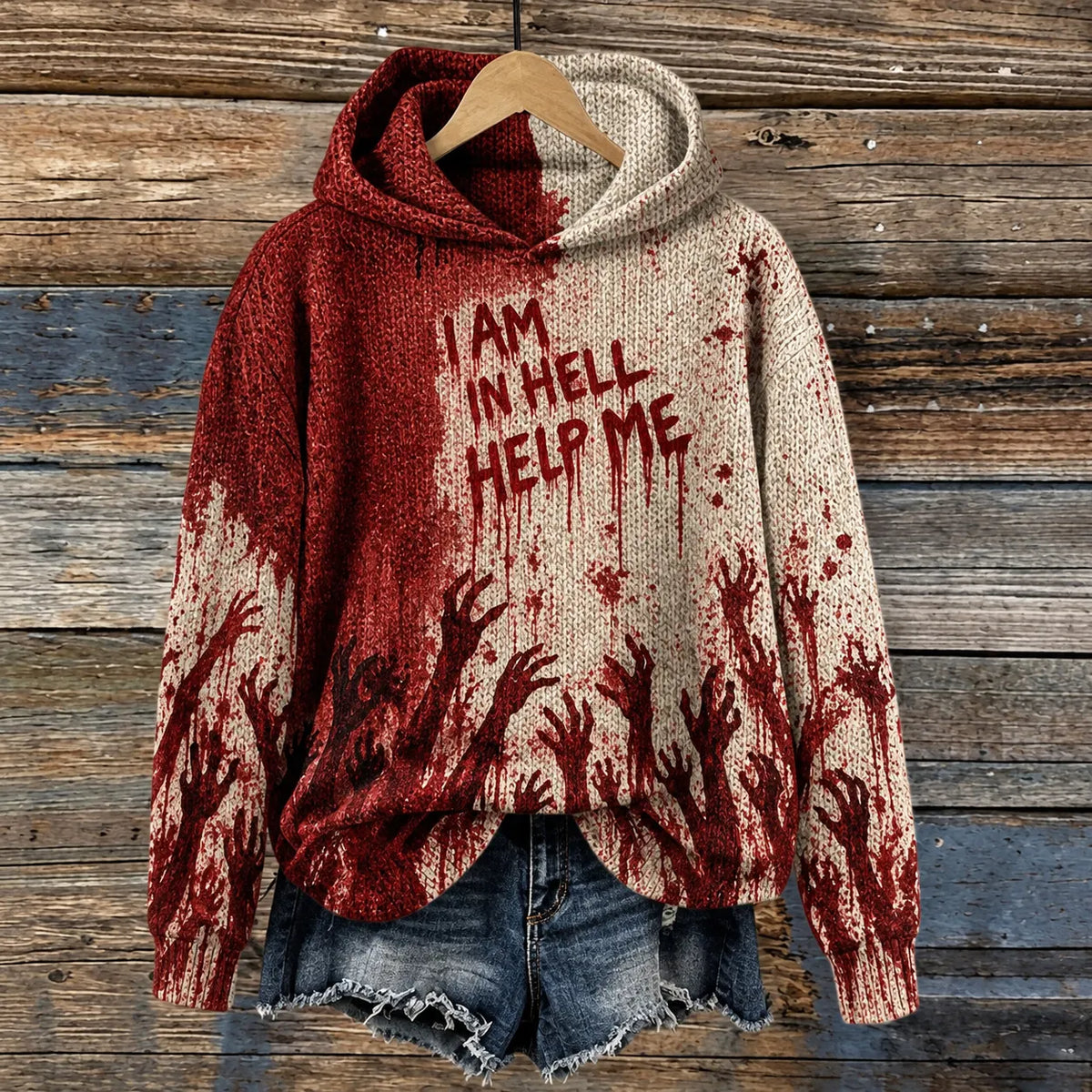 Cardydony Women's Hell Bloodstain Print Sweater