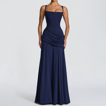 Cardydony Elegant Solid Color Waistless Backless Fishtail Dress