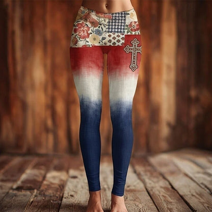 Cardydony Women's Casual America's 250th Anniversary Cross Print Leggings