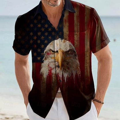 Cardydony Men's Retro Eagle Us Flag America's 250th Anniversary Pocket Button Up Shirt