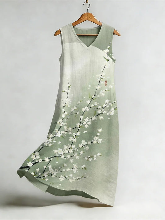 Cardydony Vintage Pear Flower Art Flowy Linen Midi Dress