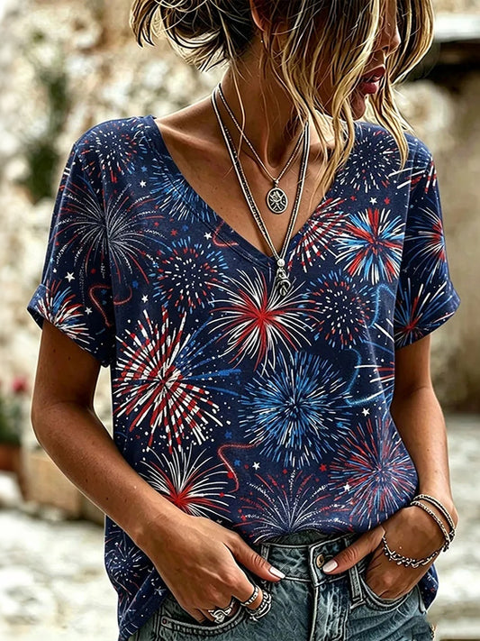 Cardydony Women's Anniversary Independence Day Flag Printed Casual Tops