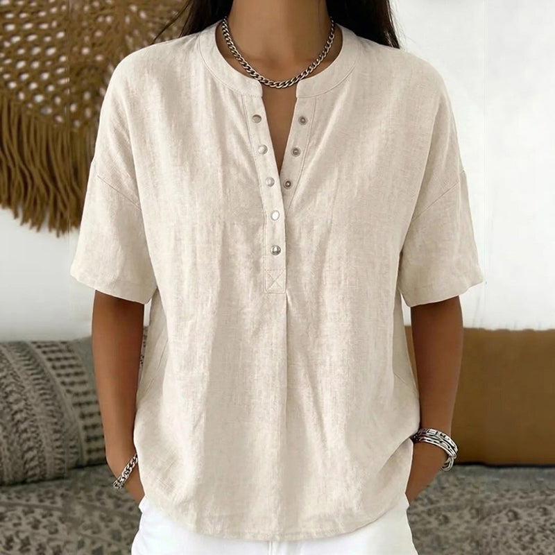 Cardydony Women's Solid Color Linen Blend Short Sleeve T-shirt