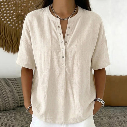 Cardydony Women's Solid Color Linen Blend Short Sleeve T-shirt