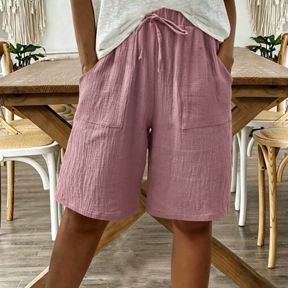 Cardydony Linen Solid Color Strappy Loose Casual Shorts