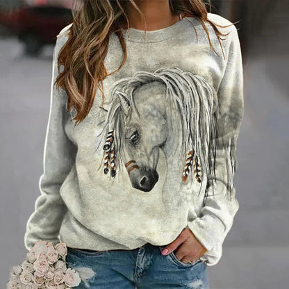 Cardydony Retro Tribal Horse Print Casual Sweatshirt