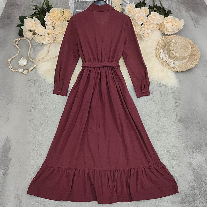 Cardydony Women's Boho Solid Color Buttons Linen Blend Maxi Dress