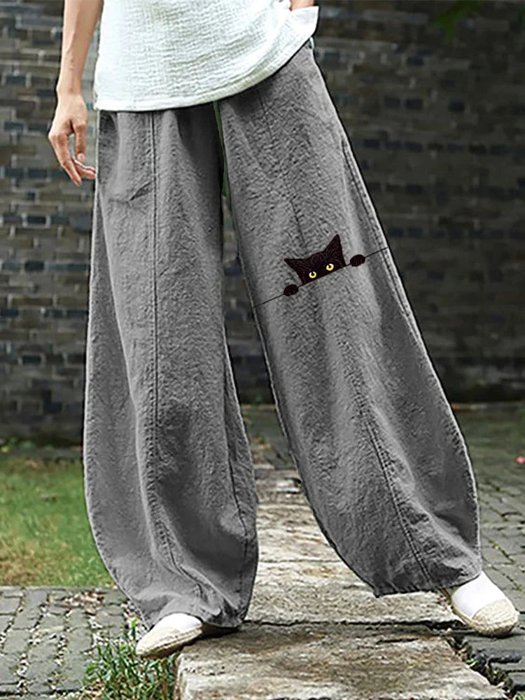 Cardydony Women's Casual Funny Black Cat Print Pants