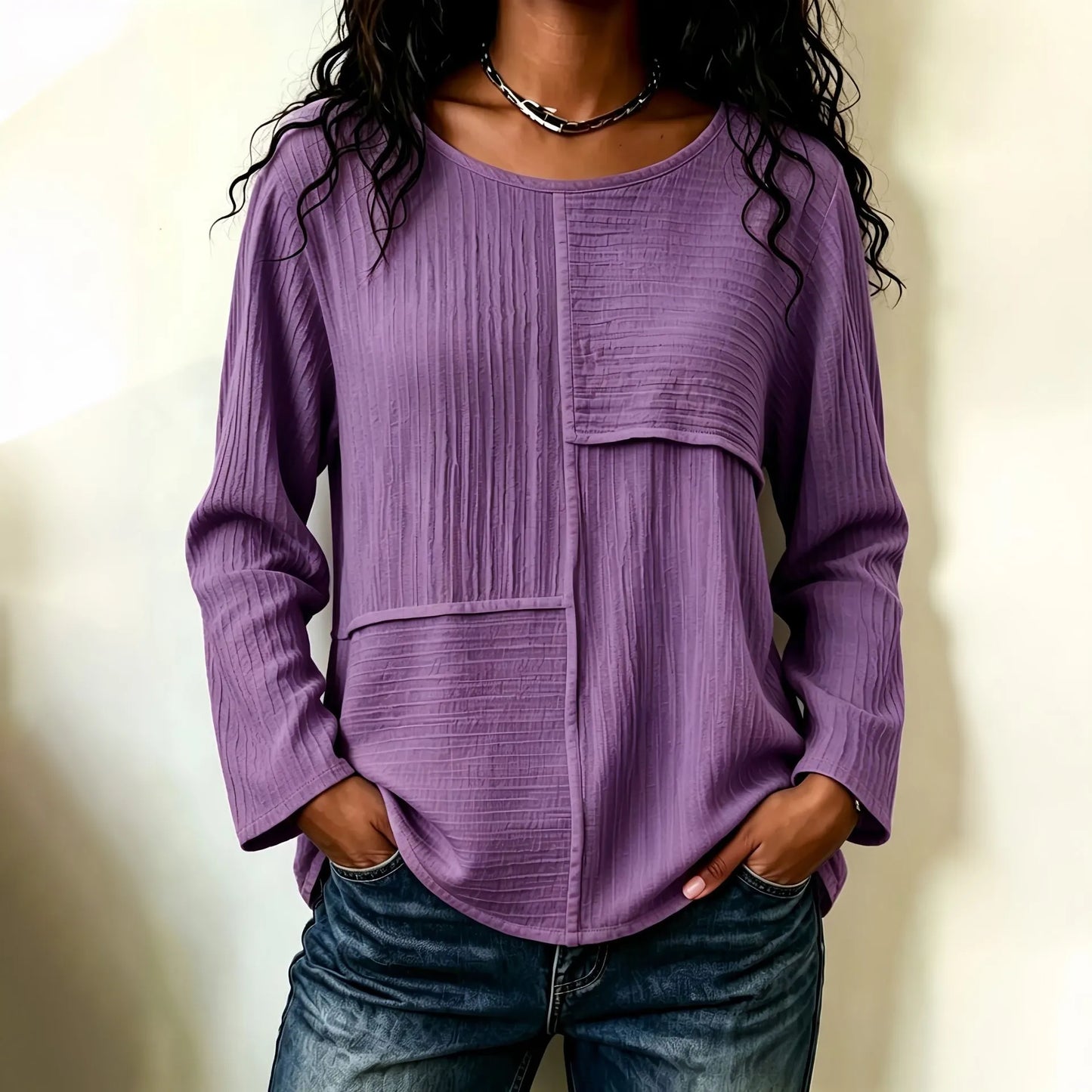 Cardydony Women's Textured Striped Patchwork Loose Batwing Sleeve Casual Blouse