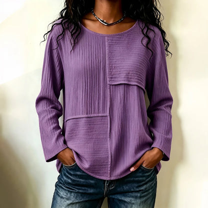 Cardydony Women's Textured Striped Patchwork Loose Batwing Sleeve Casual Blouse