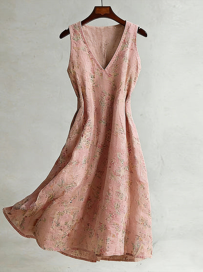 Cardydony Women's Retro Bohemian Floral Pattern Casual Sleeveless Dress