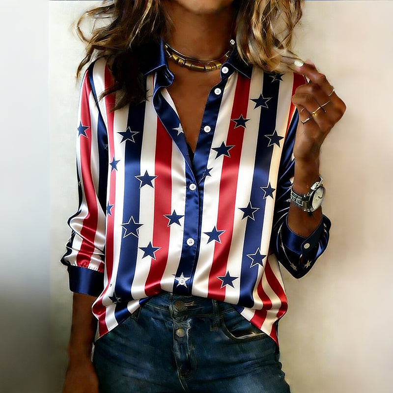 Cardydony Women's Vintage Us America 250 Year Anniversary Long Sleeve Casual Shirt