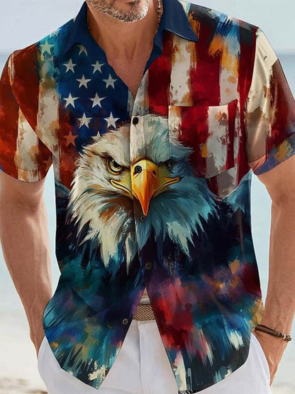 Cardydony Men's Eagle Us Flag America's 250th Anniversary Pocket Button Up Shirt