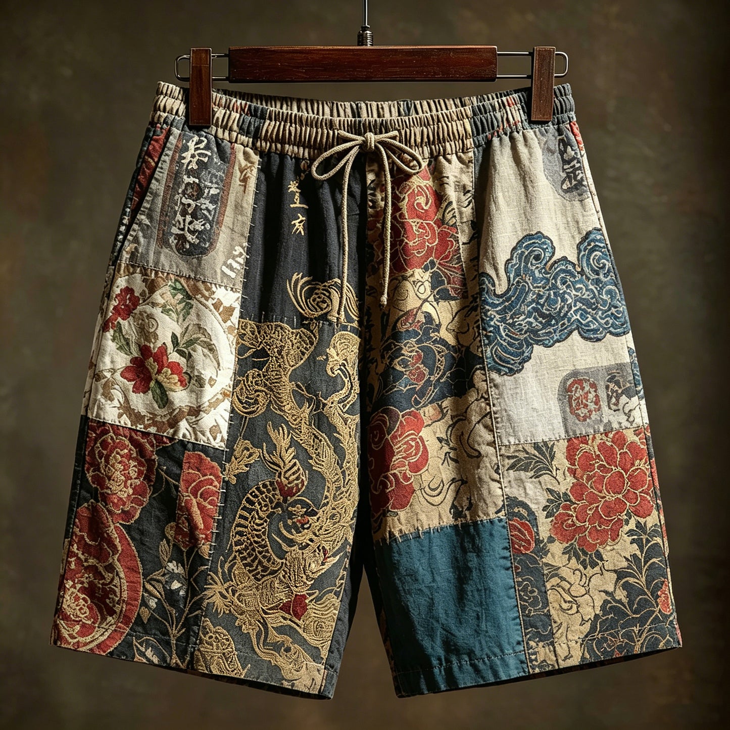 Cardydony Men's Japanese-style Floral And Tiger Print Casual Shorts