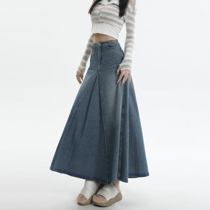 Cardydony Women's Vintage-Inspired A-Line Denim Maxi Skirt