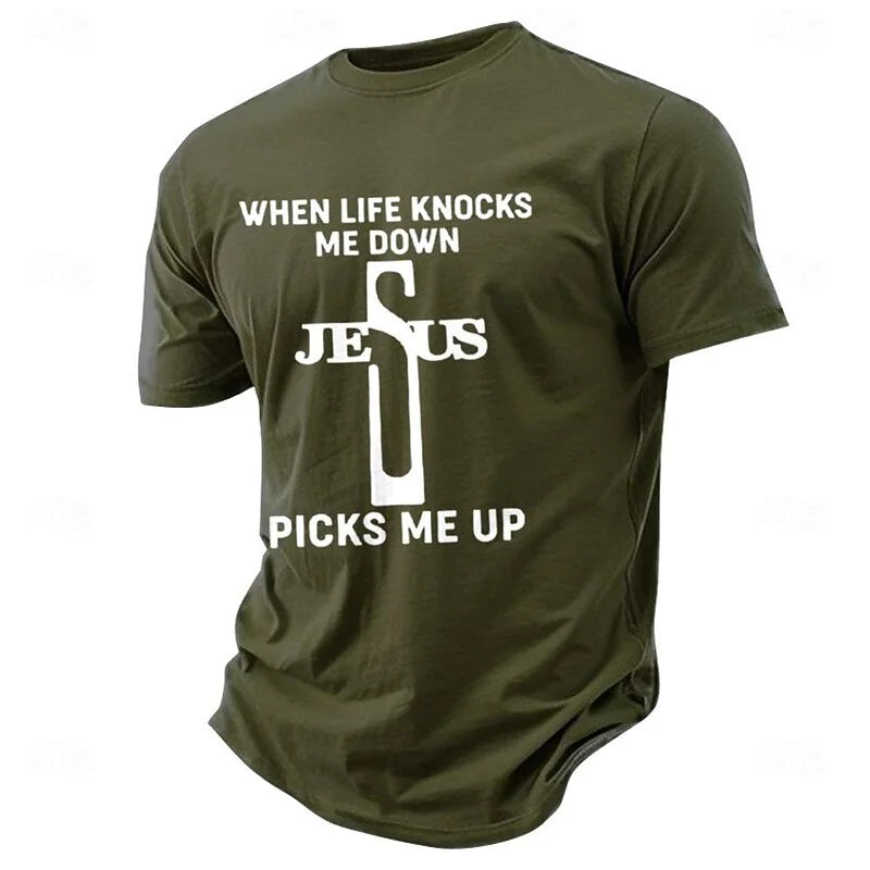 Cardydony Men's Letter Cross Jesus T Shirt