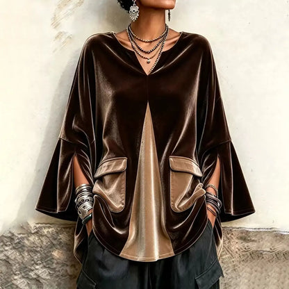 Cardydony Women's Fall Winter Cozy Elegant V-neck Olive Velvet Tunic Top