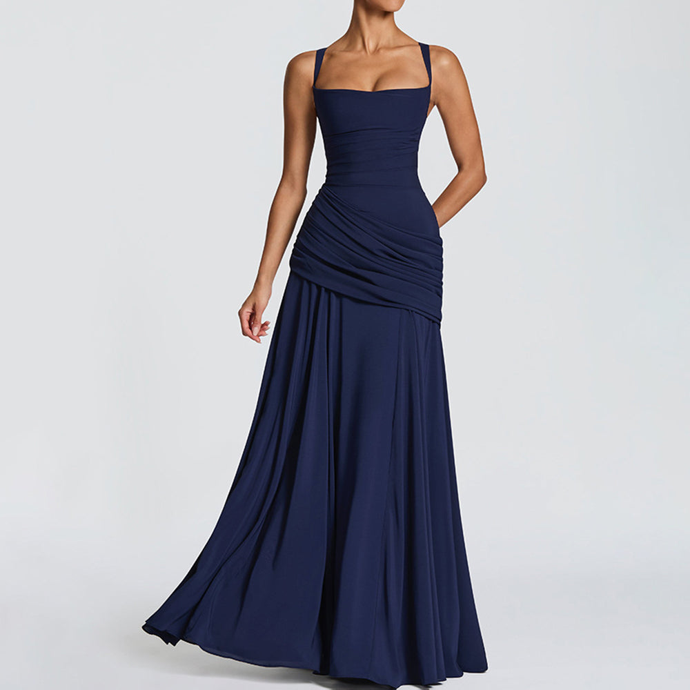 Cardydony Elegant Solid Color Waistless Backless Fishtail Dress