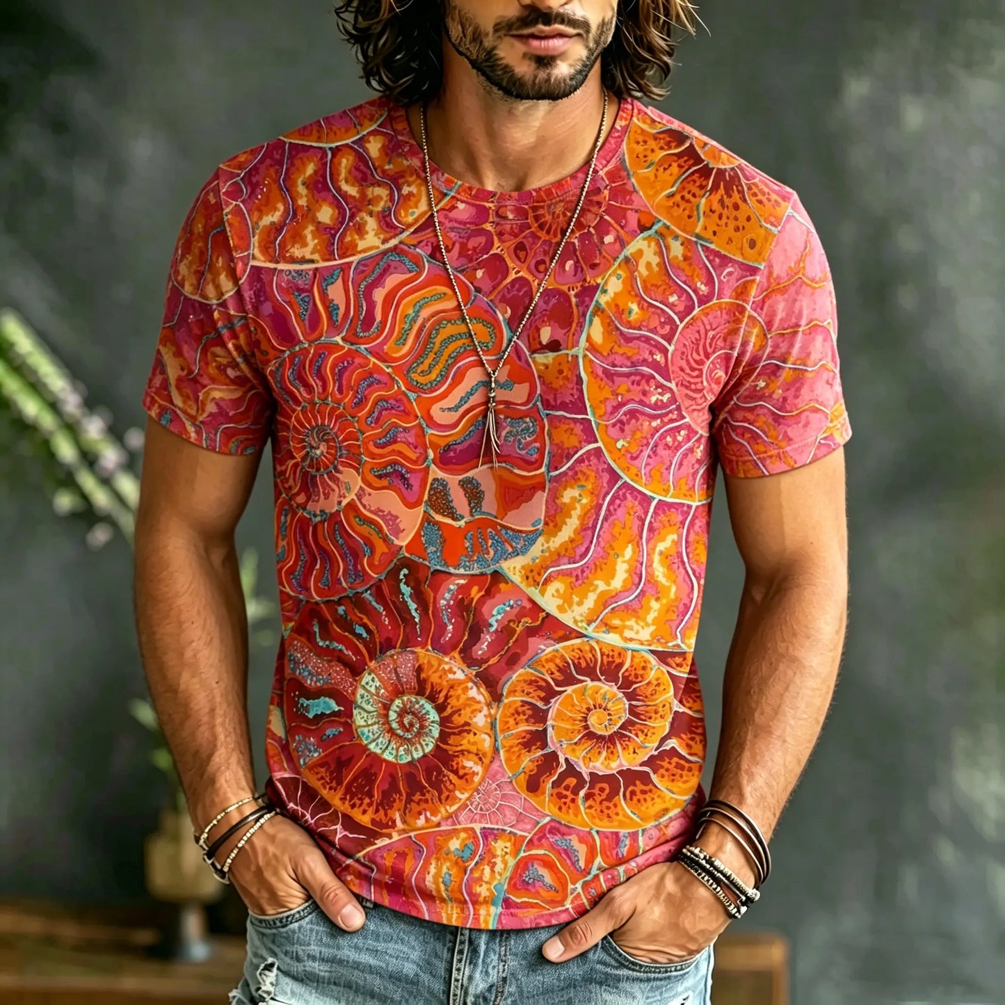 Cardydony Men's Retro Abstract Pattern Casual Short-sleeve T-shirt