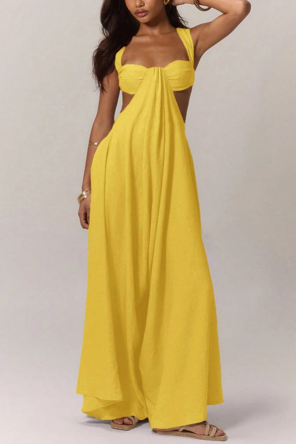 Cardydony Women's Solid Color Casual Camisole Loose Stretch Wide-leg Jumpsuit
