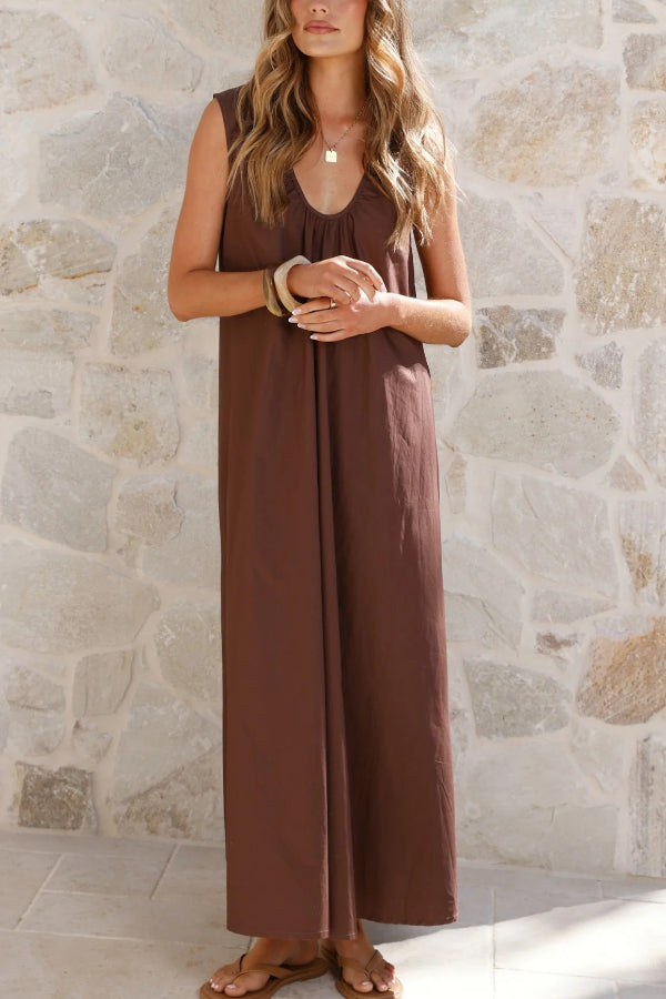 Cardydony Women's Solid Color Loose Sleeveless Casual Vacation Maxi Dress