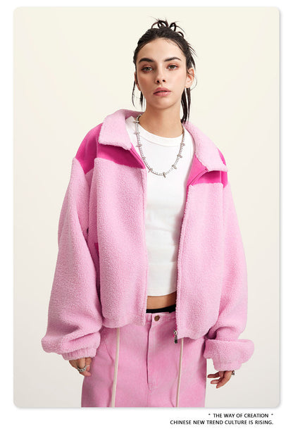 Cardydony Women's Cropped Fleece Jacket | Contrast Collar Winter Warm