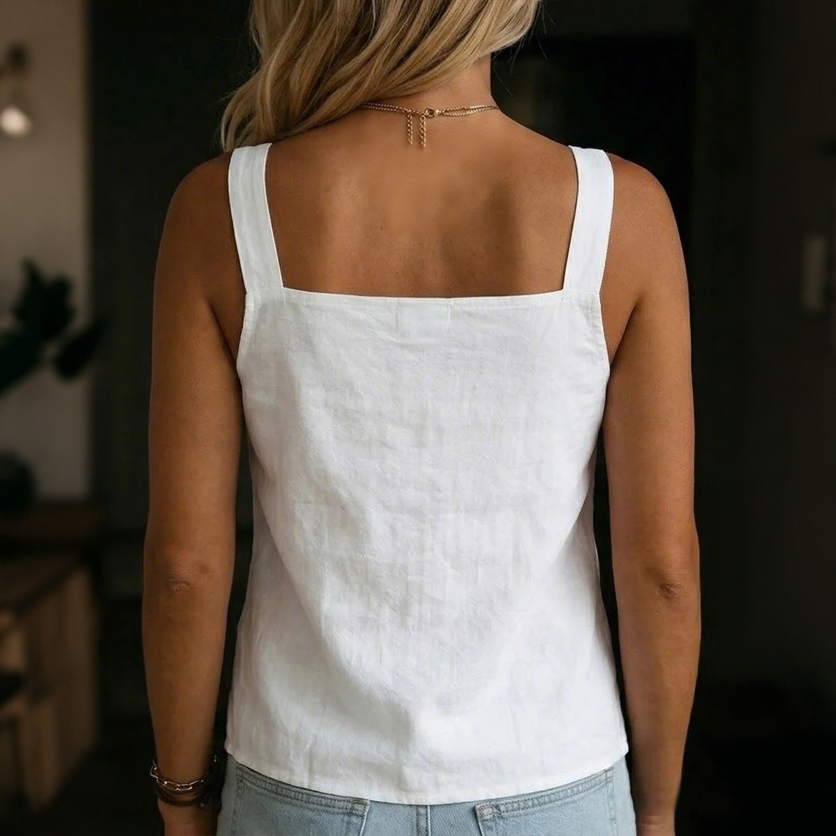 Cardydony Women's Vintage Simple Buttons Cotton Linen Sleeveless Top