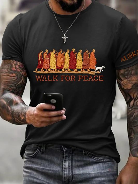 Cardydony Men's Retro Walk For Peace Print Short Sleeve T-shirt