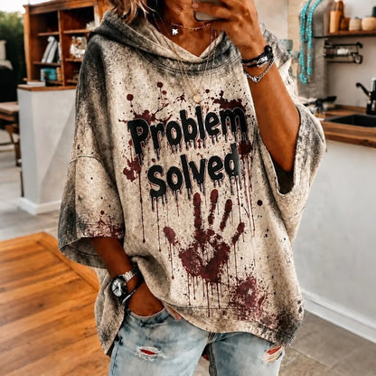 Cardydony Women's Halloween Bloody Problem Solved Art Print Casual Hoodie