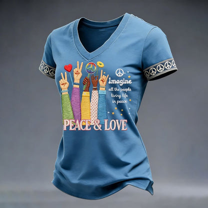 Cardydony Women's Imagine All The People Living Life In Peace Print T-shirt