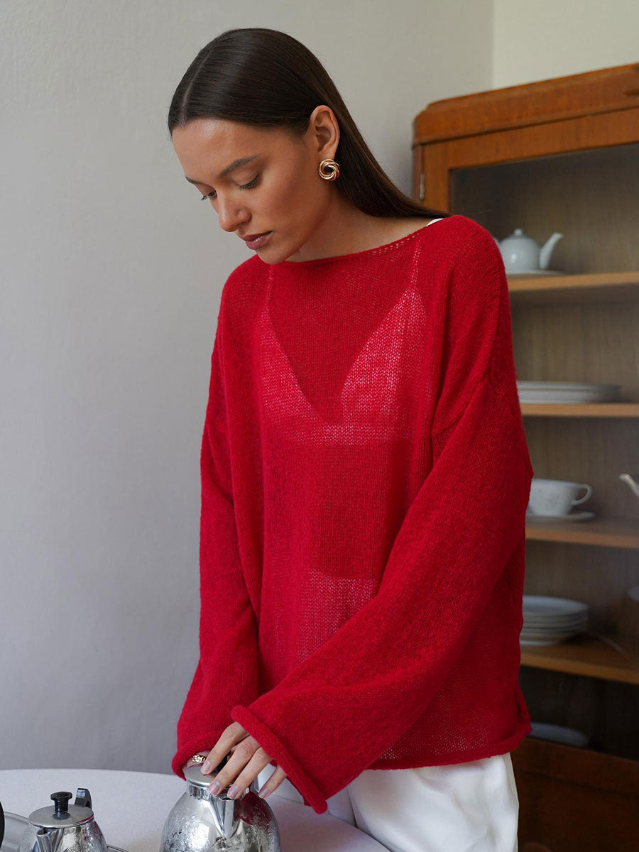 Cardydony Women's Sheer Knit Sweater | Breathable Loose Fit, Bell Sleeves