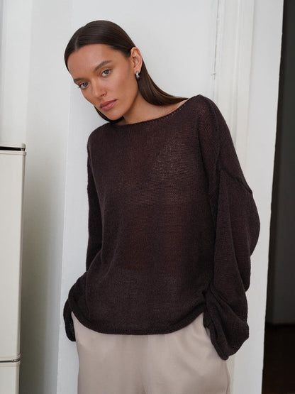 Cardydony Women's Sheer Knit Sweater | Breathable Loose Fit, Bell Sleeves