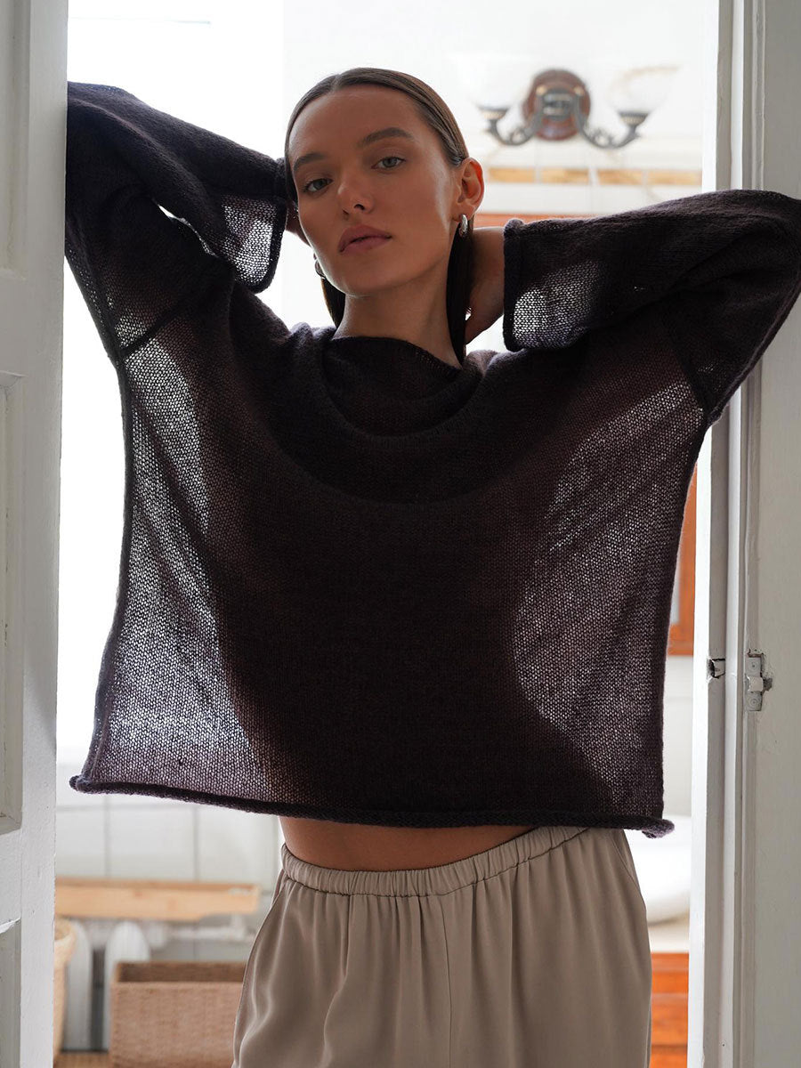 Cardydony Women's Sheer Knit Sweater | Breathable Loose Fit, Bell Sleeves