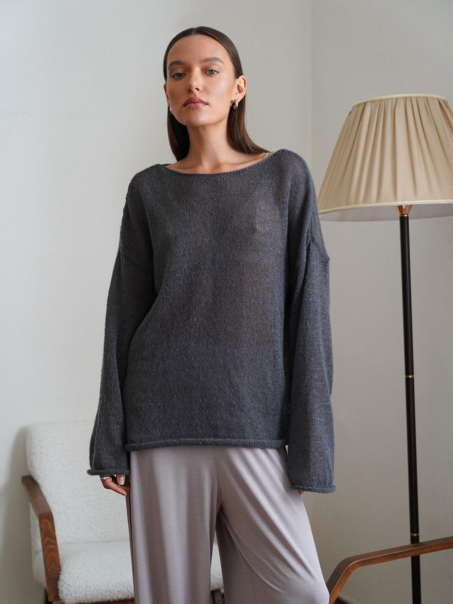 Cardydony Women's Sheer Knit Sweater | Breathable Loose Fit, Bell Sleeves