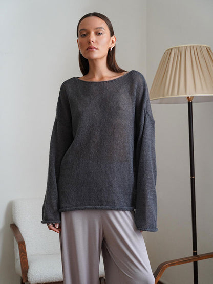 Cardydony Women's Sheer Knit Sweater | Breathable Loose Fit, Bell Sleeves