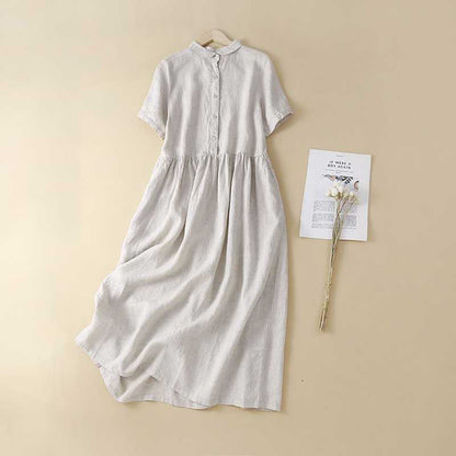 Cardydony Women's Solid Color Linen Blend Lapel Dress