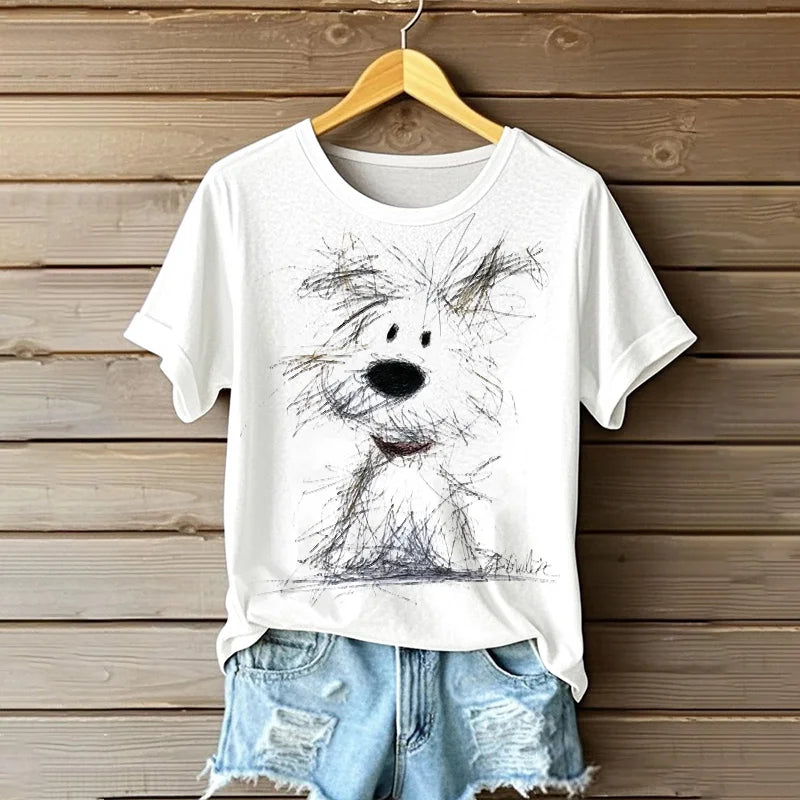 Cardydony Sketchy Puppy Line Art Short Sleeve T-shirt