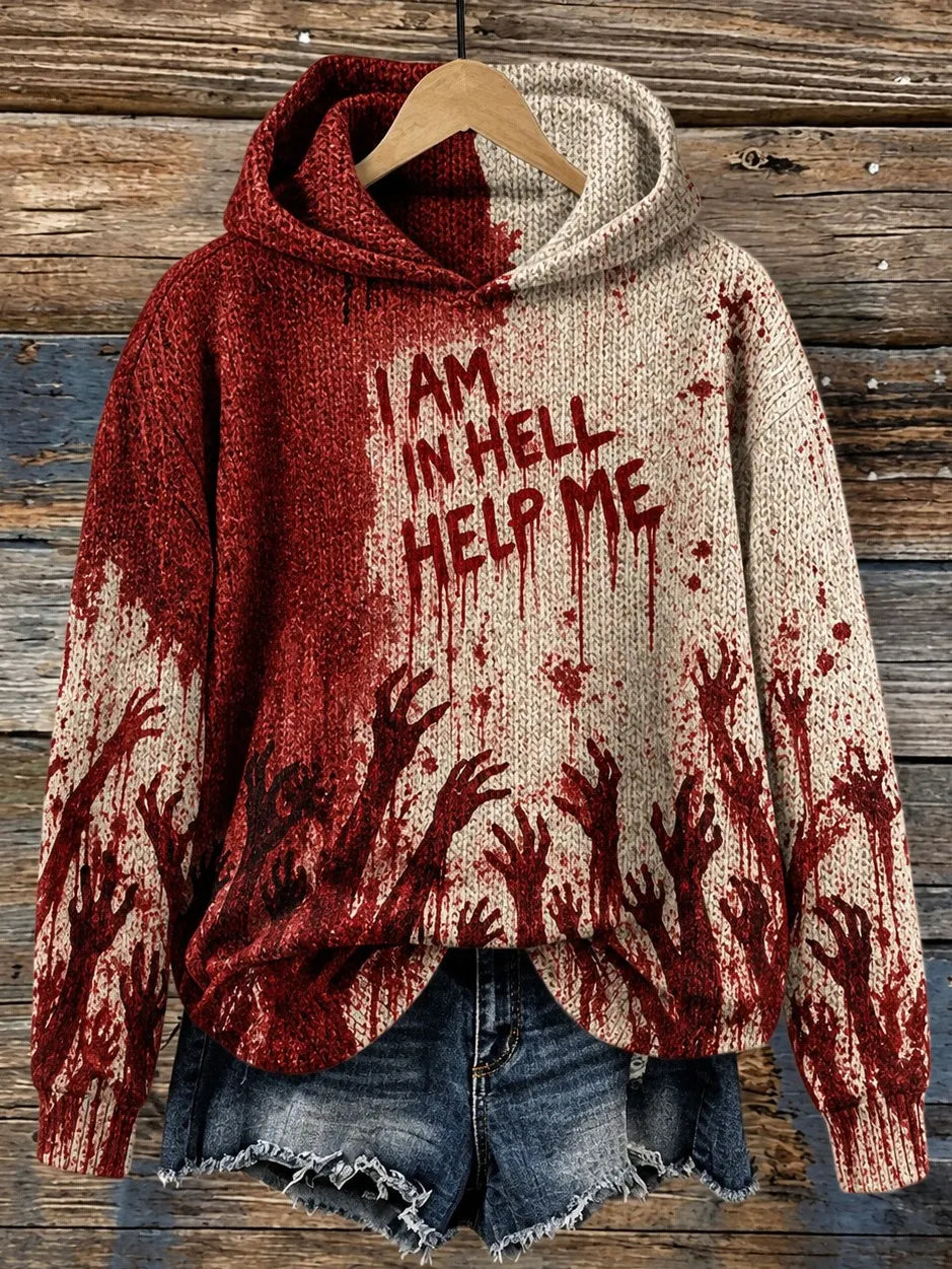 Cardydony Women's Hell Bloodstain Print Sweater