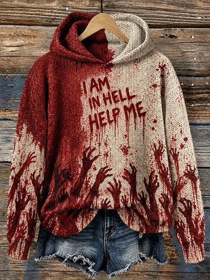 Cardydony Women's Hell Bloodstain Print Sweater
