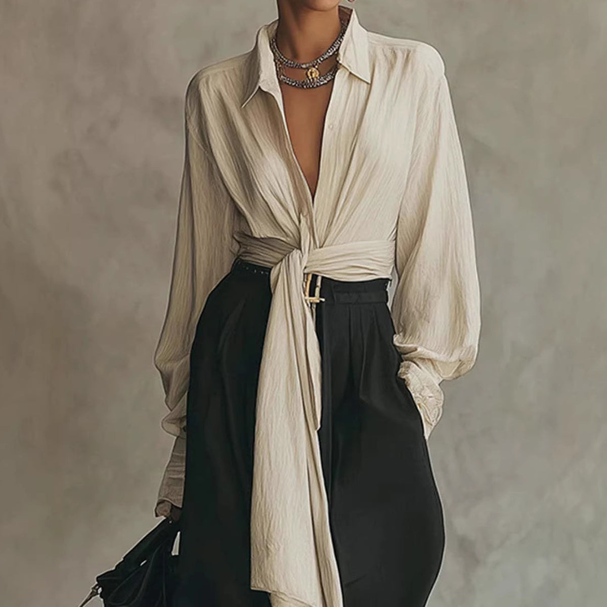 Cardydony Women's Shirt And Drapey Wide-leg Pants Two-piece Set