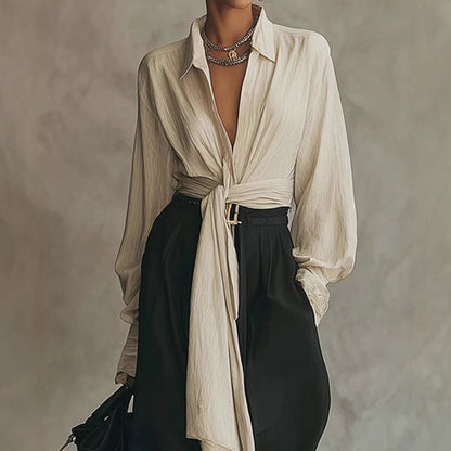 Cardydony Women's Shirt And Drapey Wide-leg Pants Two-piece Set