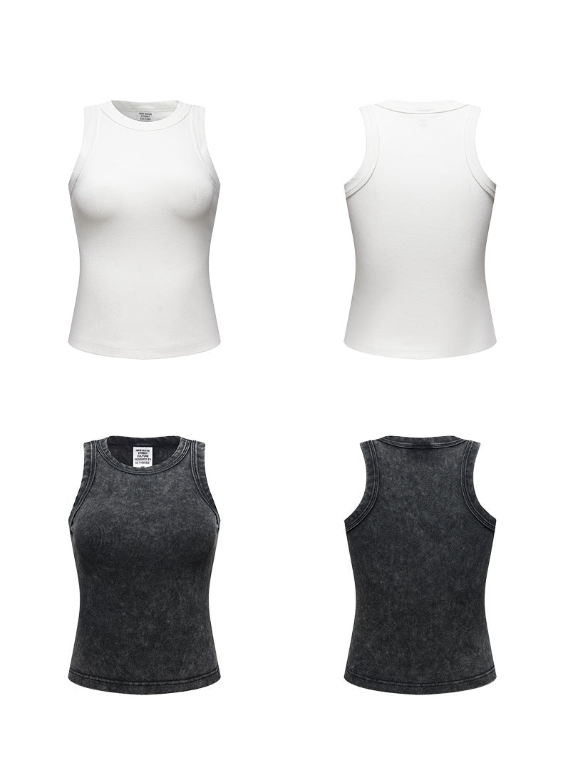 Cardydony Women's Washed Effect Ribbed Crop Tank
