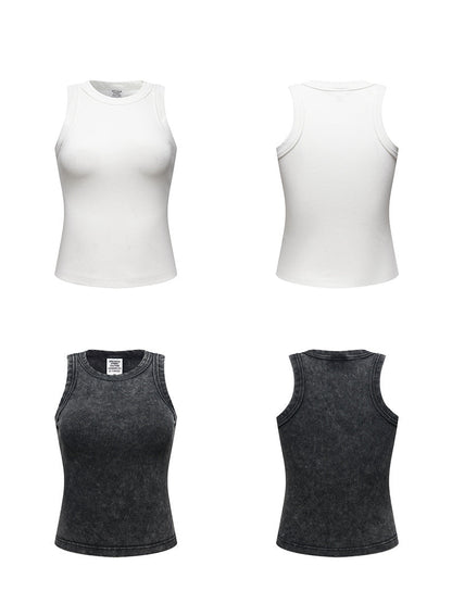 Cardydony Women's Washed Effect Ribbed Crop Tank