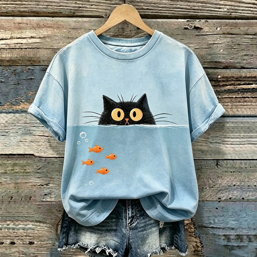 Cardydony Women's Cute Cat Print Casual T-shirt