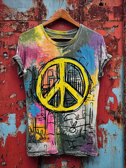 Cardydony Anti-war Theme Graffiti Style Retro Washed T-shirt