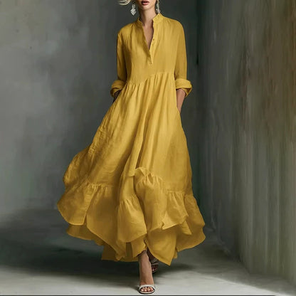Cardydony Women's Flowy Solid Color Buttons Linen Blend Maxi Bud Dress