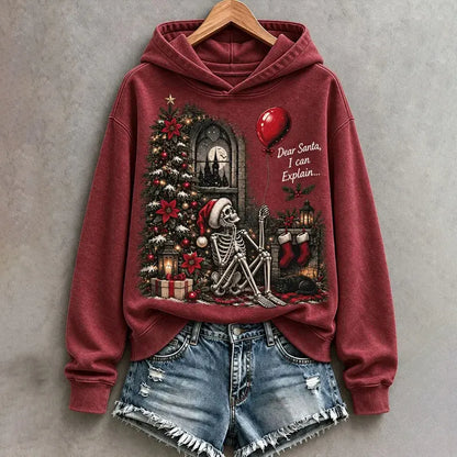 Cardydony Women's Fun Gothic Skeleton Xmas Tree Art Print Hoodie